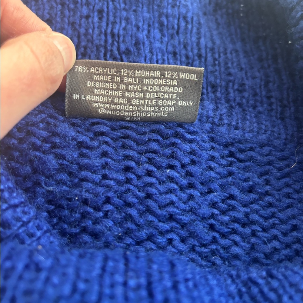 Wooden Ships Blue and White Snow Turtleneck Sweater - Picture 3 of 4